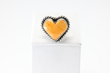 Native America Navajo Sterling Silver Spiny Oyster Heart Ring By Dixon.