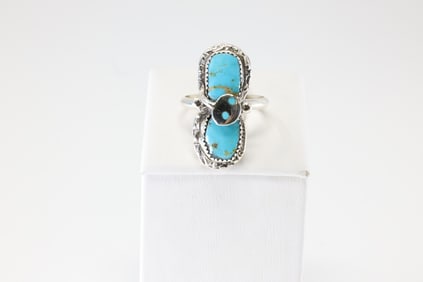 Native America Zuni Sterling Silver Turquoise Ring By Effie C.