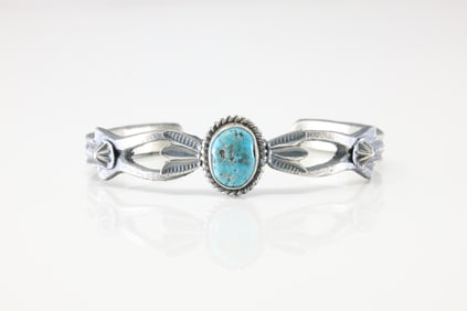 Native America Navajo Sterling Silver Turquoise Bracelet Cuff By K Billah. From C Company.