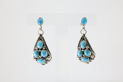 Native America Navajo Sterling Silver Kingman Turquoise Post Dangling Earring's By Melvin Chee.