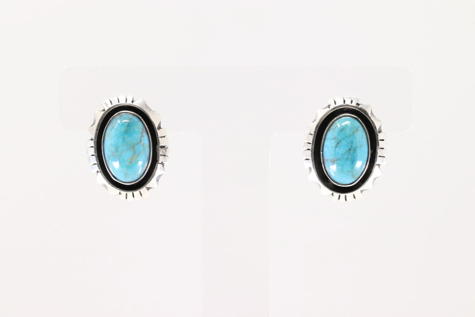 Native America Navajo Sterling Silver Turquoise Post Earring's By Amos Begay.: This is a Native America Navajo Sterling Silver Turquoise Post Earring's By Amos Begay. Stamp AB.
