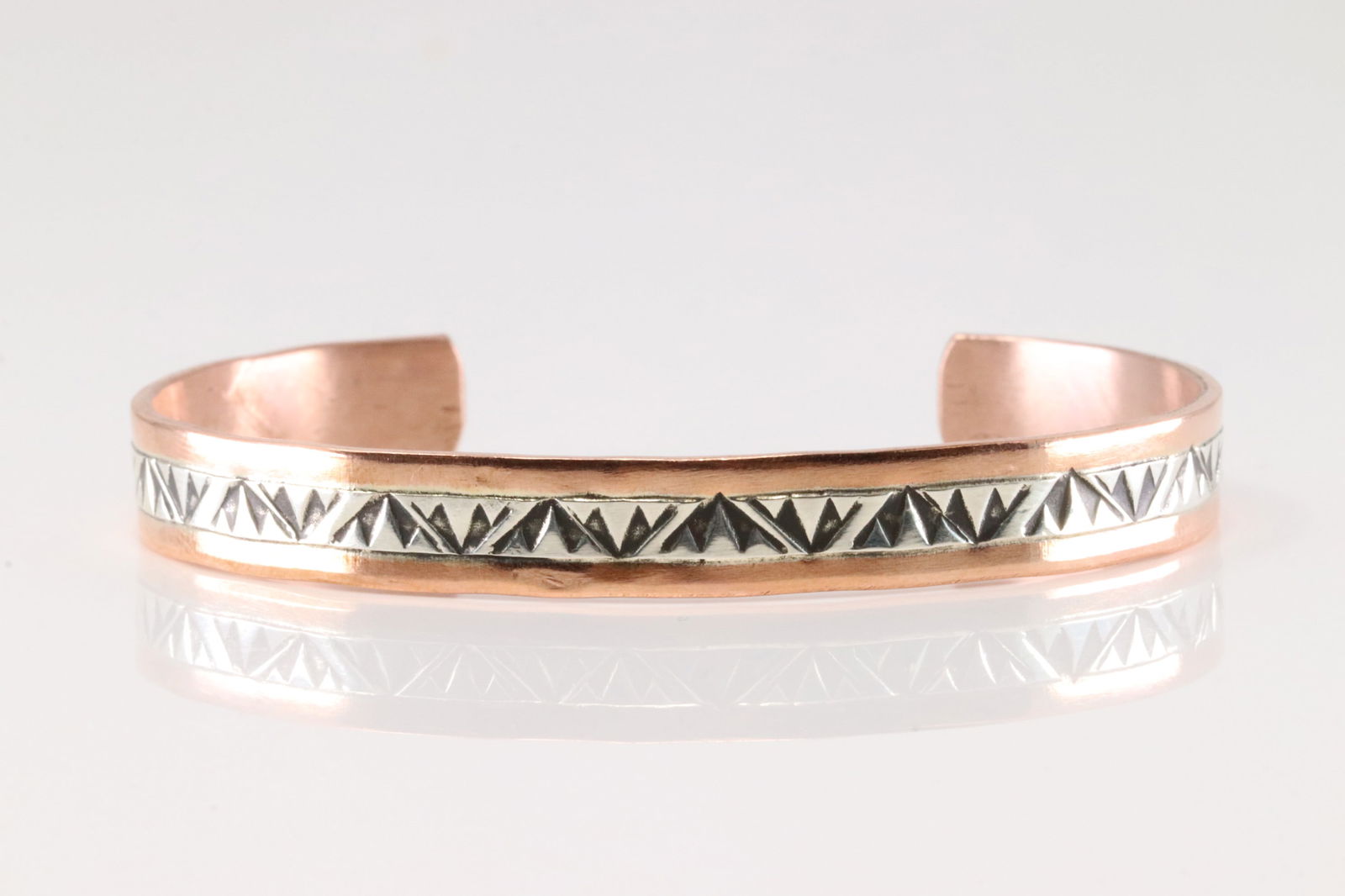 Native America Navajo Sterling Silver Copper Stamped Bracelet Cuff By J.G. (1 of 4)