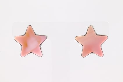 Native America Navajo Sterling Silver Pink Conch Star Post Earring's By Donovan Skeets.