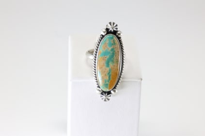 Native America Navajo Sterling Silver Turquoise Ring By Dixon.