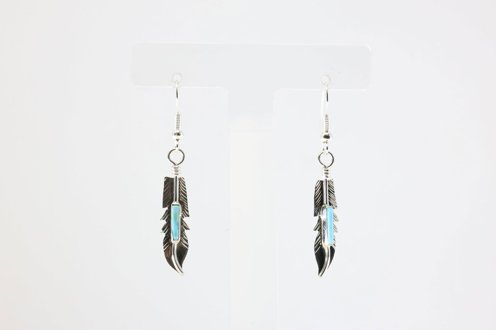 Native America Navajo Sterling Silver Turquoise Feather Dangling Earring's By Barney.: This is a Native America Navajo Sterling Silver Turquoise Feather Dangling Earring's By Barney. Stamp Barney.