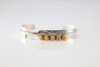 Native America Navajo Sterling Silver Spiny Oyster Bracelet Cuff By Aaron Davis.