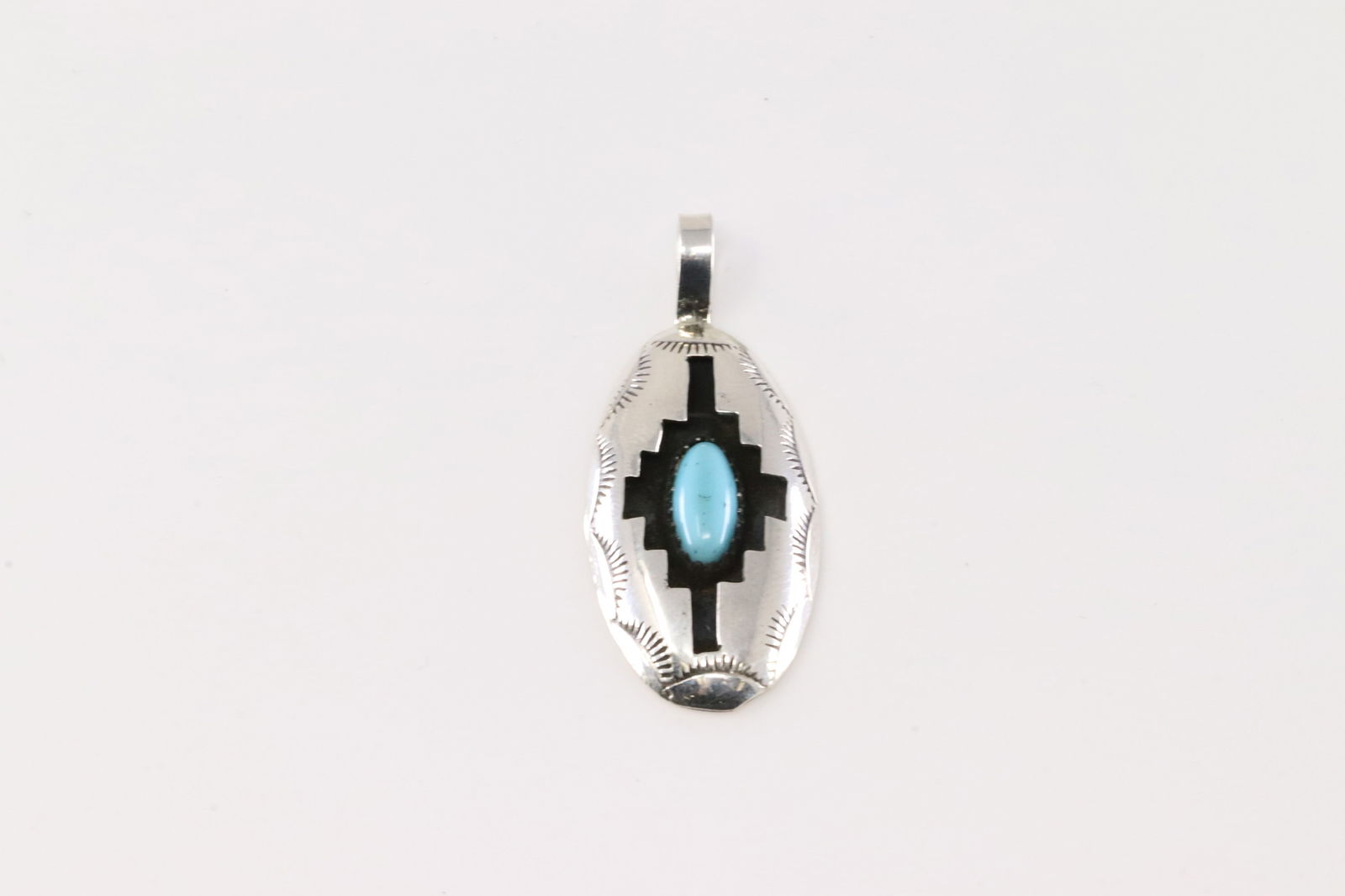 Native America Navajo Sterling Silver Turquoise Pendant By Felix Perry. From C Company. (1 of 3)