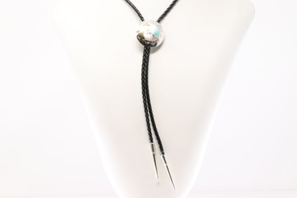 Sterling Silver Turquoise / Horse Stampend Bolo Necklace.