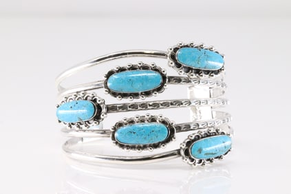 Native America Navajo Sterling Silver Turquoise Bracelet Cuff By P.A.Smith.