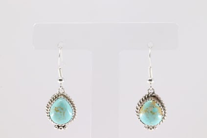 Native America Navajo Sterling Silver Kingman Turquoise Dangling Earring's By Trish Largo.