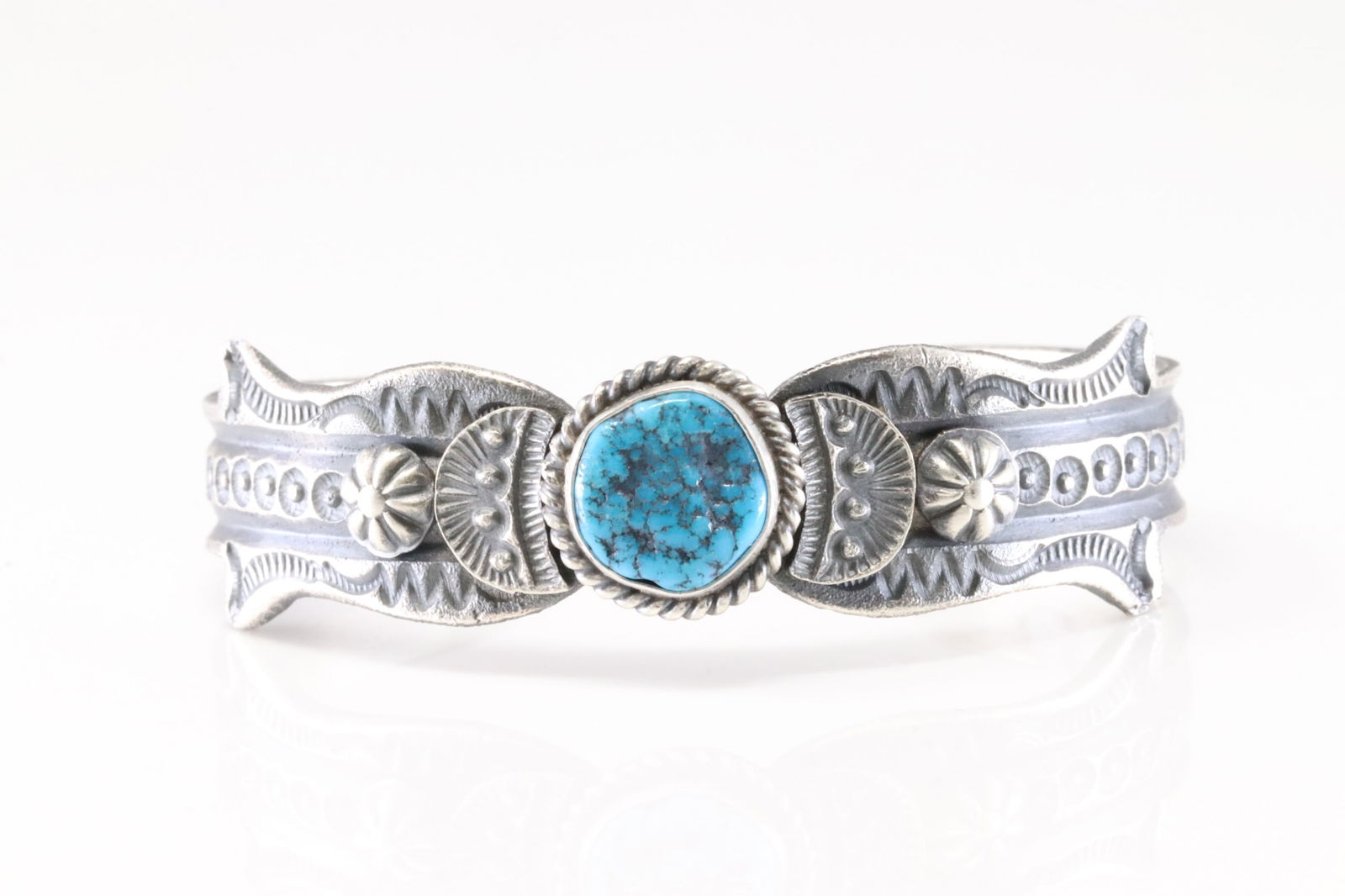 Native America Navajo Sterling Silver Kingman Turquoise Bracelet Cuff By K.Billah. From C Company. (1 of 4)