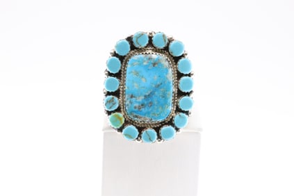 Native America Navajo Sterling Silver Turquoise Ring By L. Etcitty.