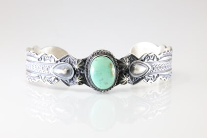 Native America Navajo Sterling Silver Sonora Bracelet Cuff By Leonard Maloney.