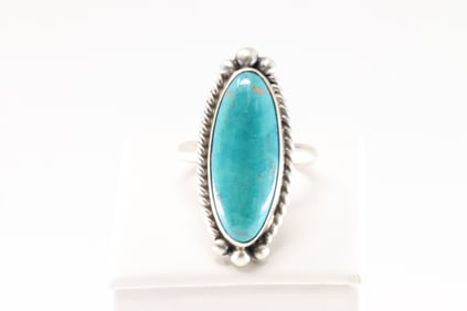 Native America Navajo Sterling Silver Turquoise Ring By Eugene Belone.