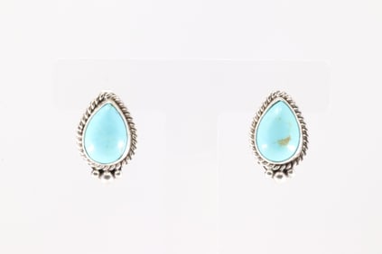 Native America Navajo Sterling Silver Kingman Turquoise Post Earring's By Tricia Leekity.