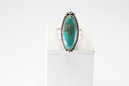 Native America Navajo Sterling Silver Turquoise Ring By Eugene Belone.
