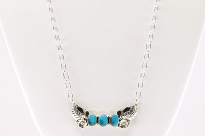 Native America Navajo Sterling Silver Turquoise Necklace By Gwendolyn Burnside. From R.B Company.