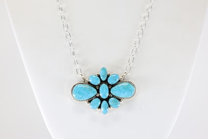 Native America Navajo Sterling Silver Turquoise Necklace By Phyllis A. Smith.