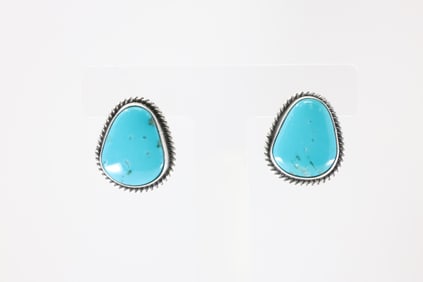 Native America Navajo Sterling Silver Kingman Turquoise Post Earring's By Trish Largo.