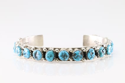 Native America Navajo Sterling Silver Kingman Turquoise Bracelet Cuff By D.Begay.