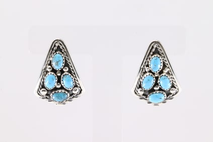 Native America Navajo Sterling Silver Kingman Turquoise Post Earring's By Melvin Chee.