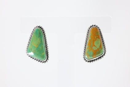 Native America Navajo Sterling Silver Kingman Turquoise Post Earring's By Trish Largo.