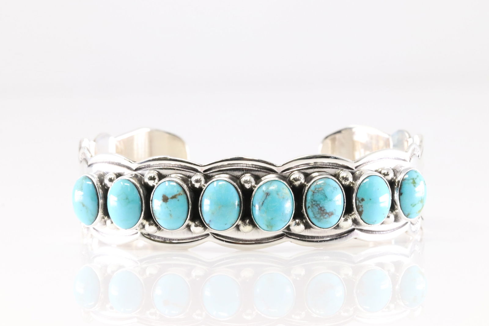 Native America Navajo Sterling Silver Turquoise Bracelet Cuff By Thomas Yazzie. From R.B Company. (1 of 4)