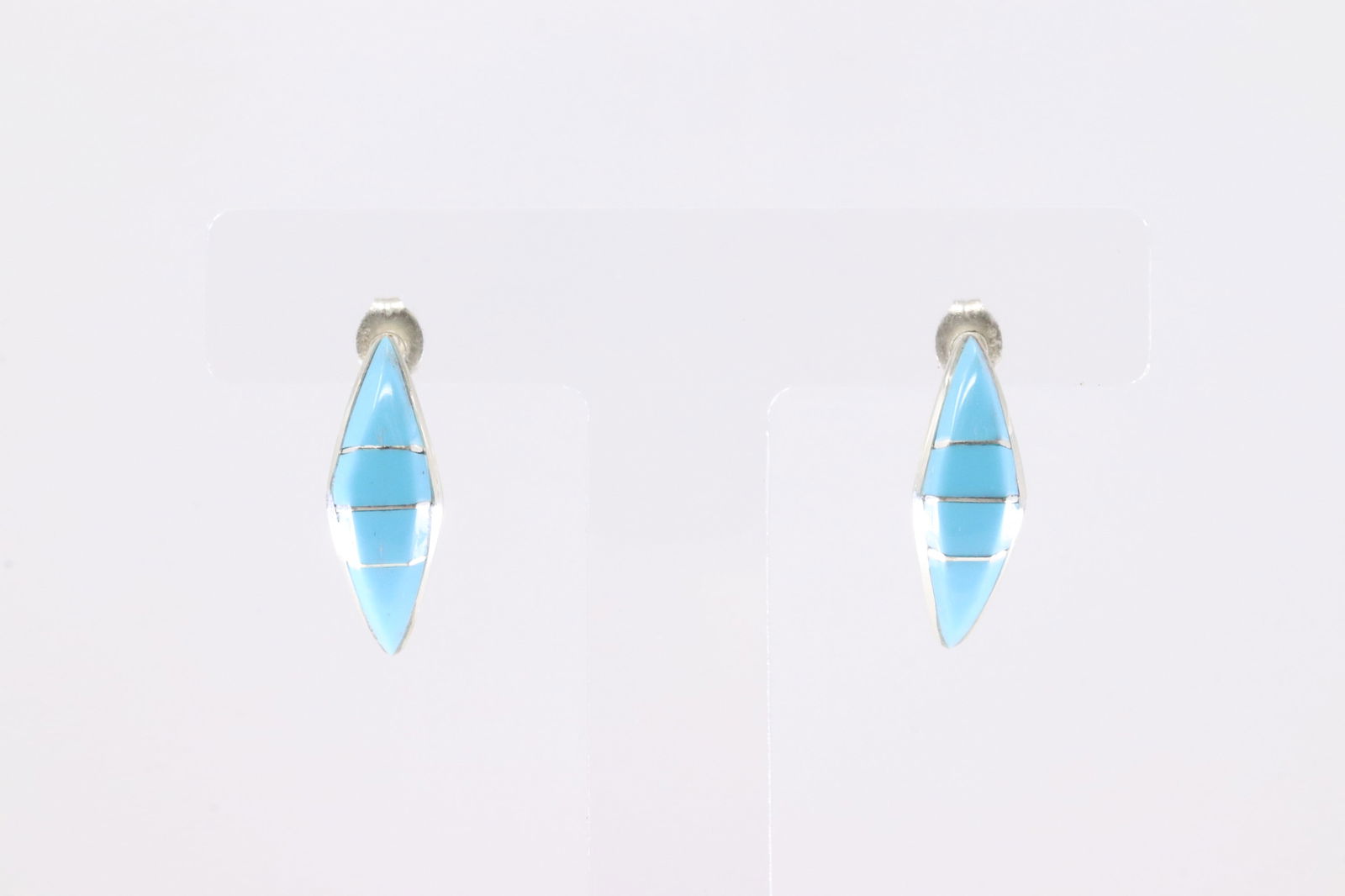 Native America Zuni Sterling Silver Turquoise Inlay Hoop Earring's By Robert Kanesta.: This is a Native America Zuni Sterling Silver Turquoise Inlay Hoop Earring's By Robert Kanesta. Stamp RK.