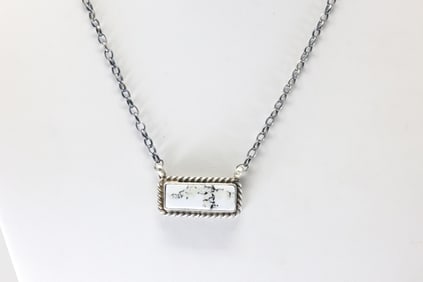 Native America Navajo Sterling Silver White Buffalo Necklace By C.Belone.