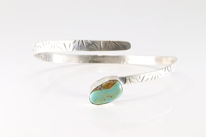 Native America Navajo Sterling Silver Kingman Turquoise Bracelet Jude Candelaria.
