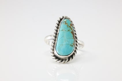 Native America Navajo Sterling Silver Turquoise Ring By Dixon.