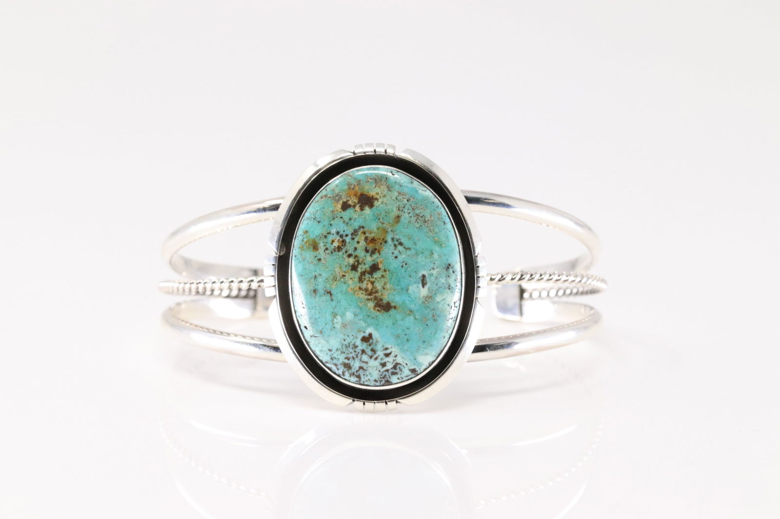 Native America Navajo Sterling Silver Kingman Turquoise Bracelet Cuff By Annie M. (1 of 4)