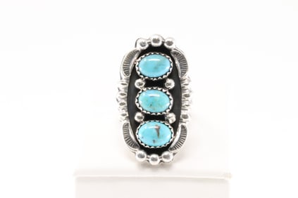 Native America Navajo Sterling Silver Turquoise Ring By Jimmy Garcia. From R.B Company.