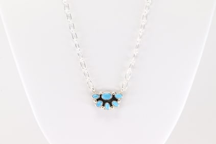 Native America Navajo Sterling Silver Turquoise Necklace By Suzanna Johnsnon.