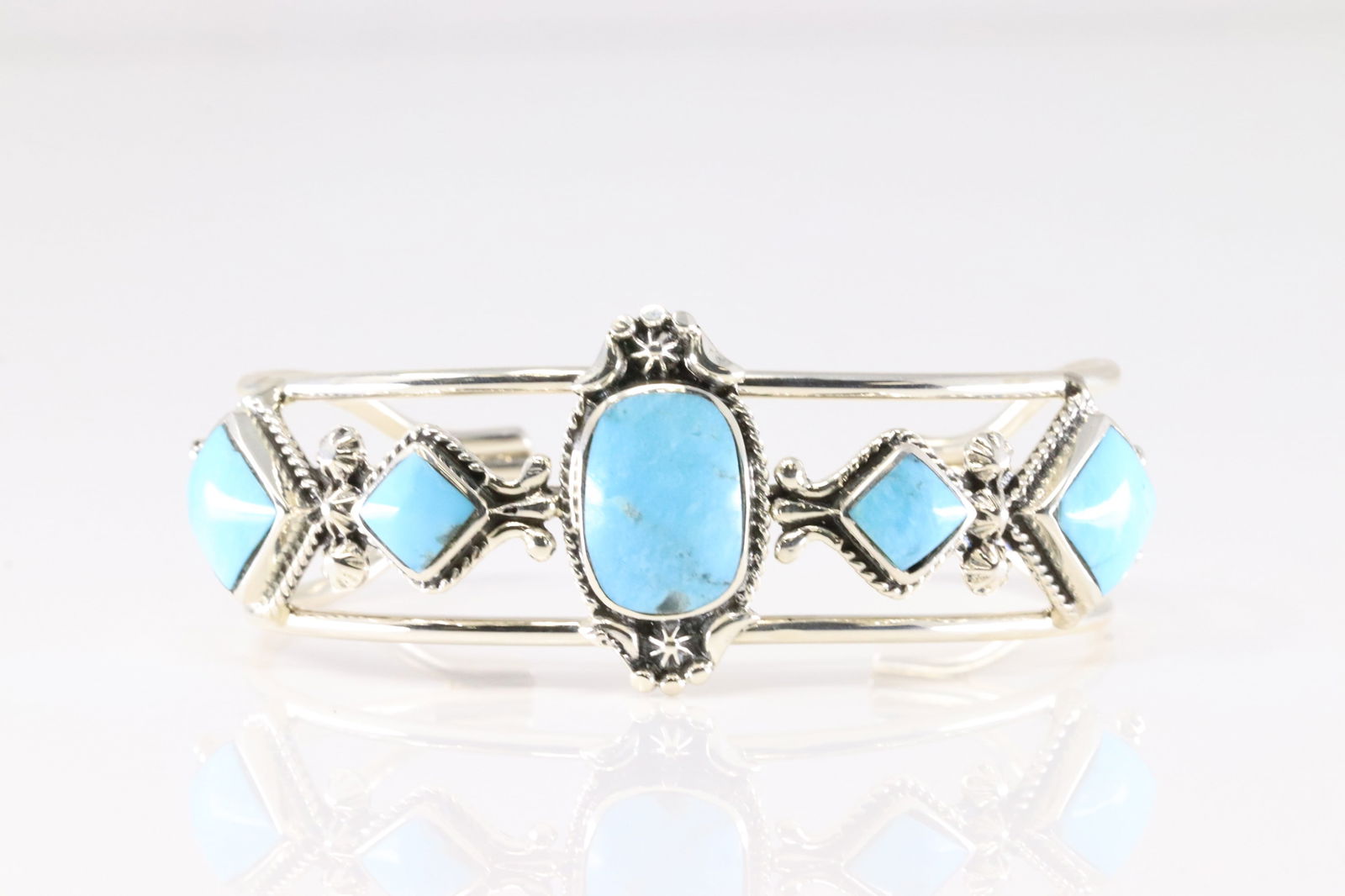 Native America Navajo Sterling Silver Turquoise Bracelet Cuff By Mike Smith. From R.B Company.: This is a Native America Navajo Sterling Silver Turquoise Bracelet Cuff By Mike Smith. From R.B Company. Stamp RB.