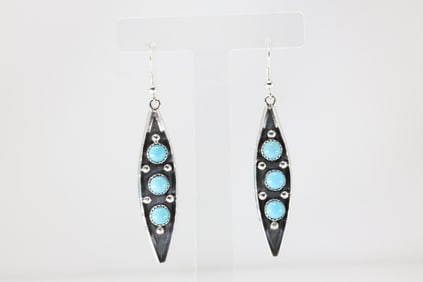 Native America Navajo Sterling Silver Kingman Turquoise Dangling Earring's By Reed Charley.
