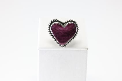 Native America Navajo Sterling Silver Purple Spiny Oyster Heart Ring By Dixon.