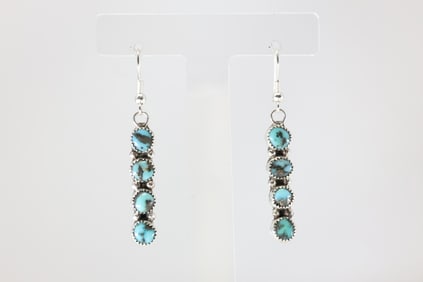 Native America Navajo Sterling Silver KIngman Turquoise Dangling Earring's By Maxine Ramirez.