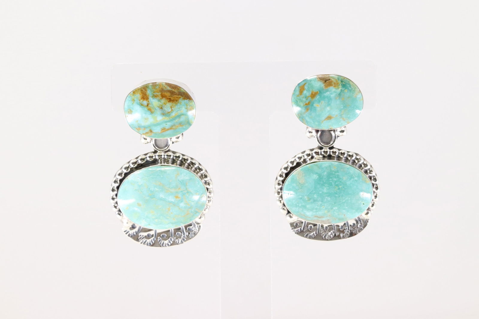 Native America Navajo Sterling Silver Kingman Turquoise Post / Dangling Earring's By Loretta (1 of 4)