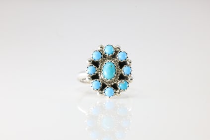 Native America Navajo Sterling Silver Turquoise Ring By NK.