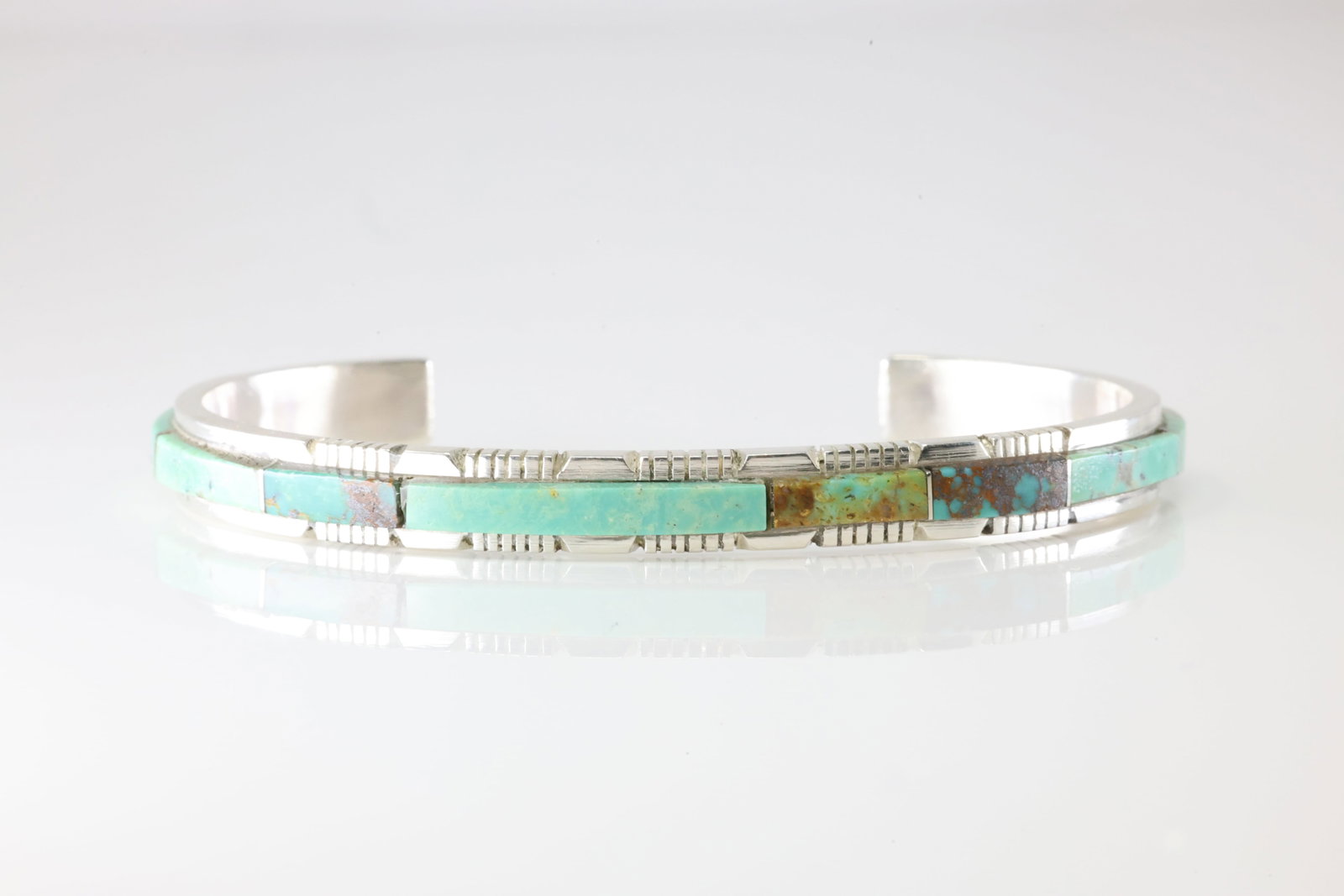 Native America Navajo Sterling Silver Turquoise Inlay Bracelet Cuff By SF.: This is a Native America Navajo Sterling Silver Turquoise Inlay Bracelet Cuff By SF. Stamp SF.