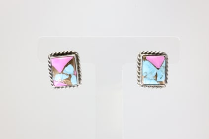 Native America Navajo Sterling Silver Cotton Candy Post Earring's By Chassity Belone.