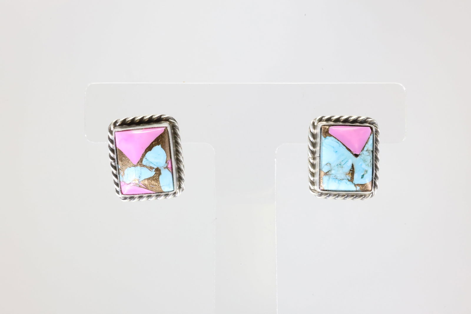 Native America Navajo Sterling Silver Cotton Candy Post Earring's By Chassity Belone.: This is a Native America Navajo Sterling Silver Cotton Candy Post Earring's By Chassity Belone. Stamp Belone.