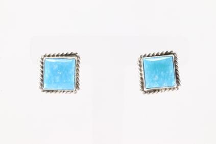 Native American Navajo Sterling Silver Kingman Turquoise Post Earring's By Judith Dixon.