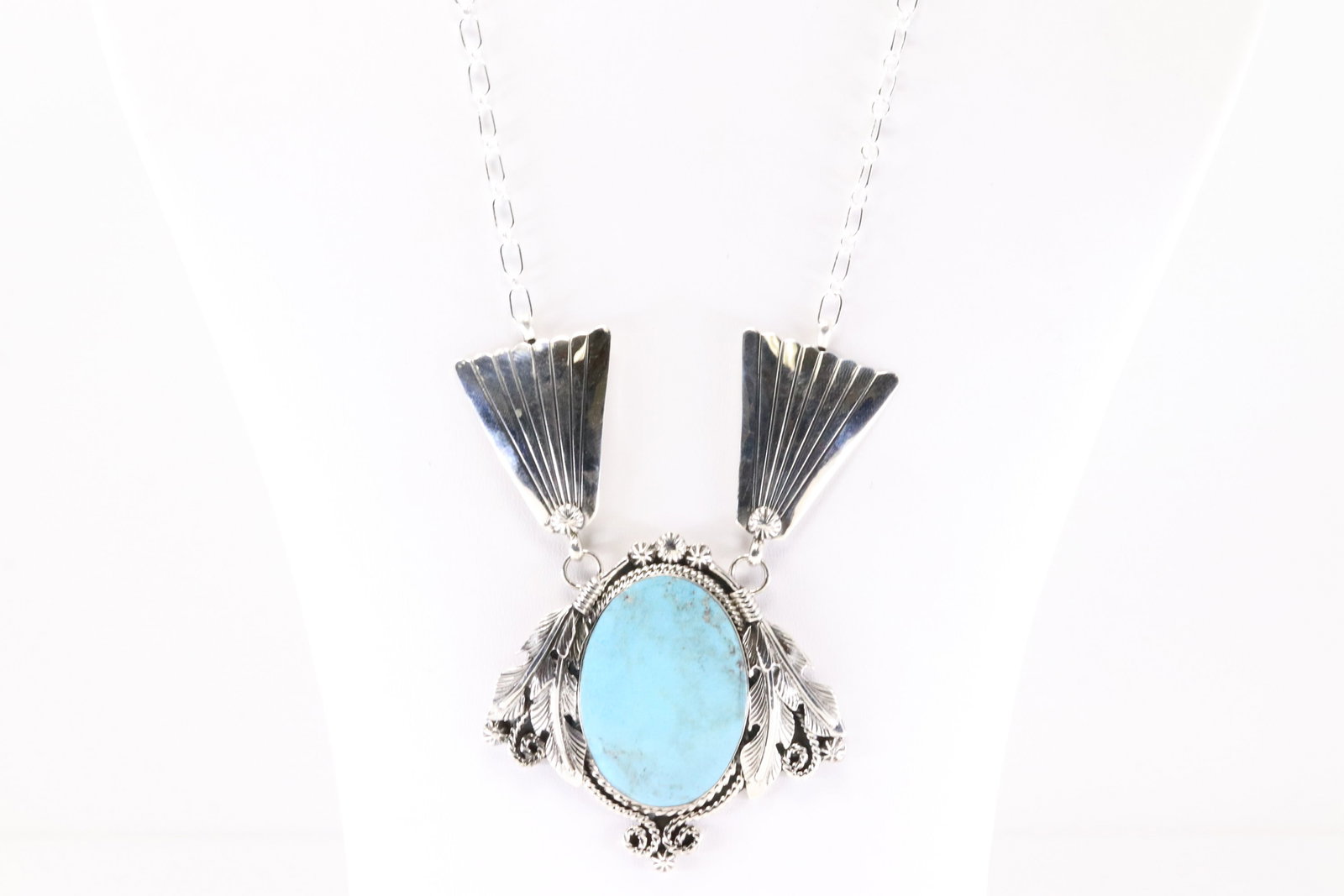 Native America Navajo Sterling Silver Turquoise Necklace By Jennifer Cayaditto.: This is a Native America Navajo Sterling Silver Turquoise Necklace By Jennifer Cayaditto. Stamp JC. Necklace length: 20.00"