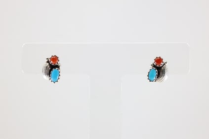America Sterling Silver Coral & Turquoise Post Earring's.