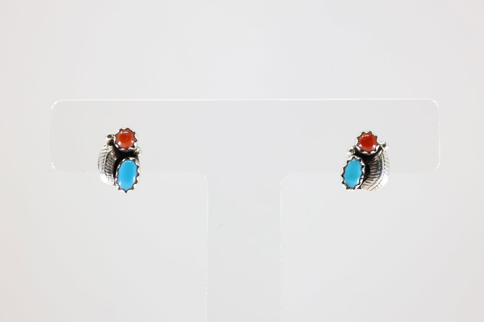 America Sterling Silver Coral & Turquoise Post Earring's.: This is a America Sterling Silver Coral & Turquoise Post Earring's.