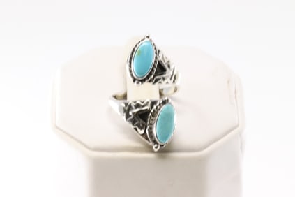 Native America Navajo Sterling Silver Turquoise Ring By Leroy Silversmith.