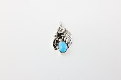America Sterling Silver Turquoise Pendant.