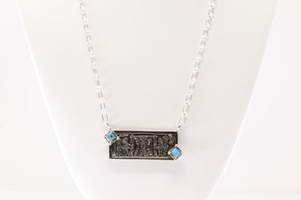 Native America Navajo Sterling Silver Turquoise Necklace By Jeremy Delgarito.